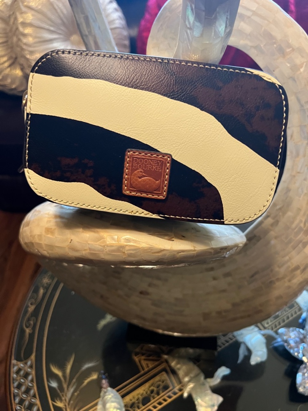 Dooney & Bourke Brown and Cream Leather Zip Wristlet